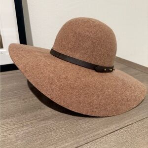 Halogen Tan Wide-Brim Hat with Dark Brown Band